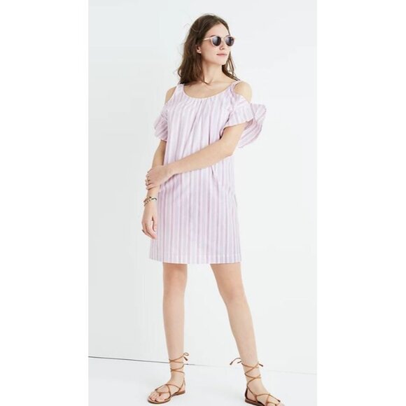 Madewell Dresses & Skirts - NWT Madewell Rose Stripe Bell Sleeves Cold-Shoulder Dress Size L 1046